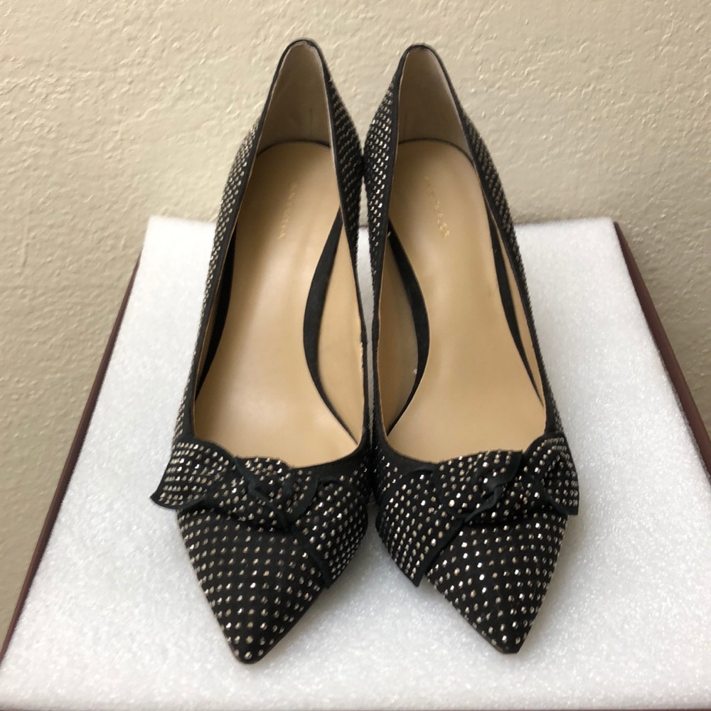Ann Taylor Black Frannie Studded Bow Pumps,  9.5M